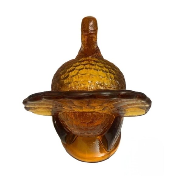 Vintage LE Smith 7” Amber Tom Turkey Glass Lidded Covered Candy Dish MCM 1960s - Picture 5 of 8